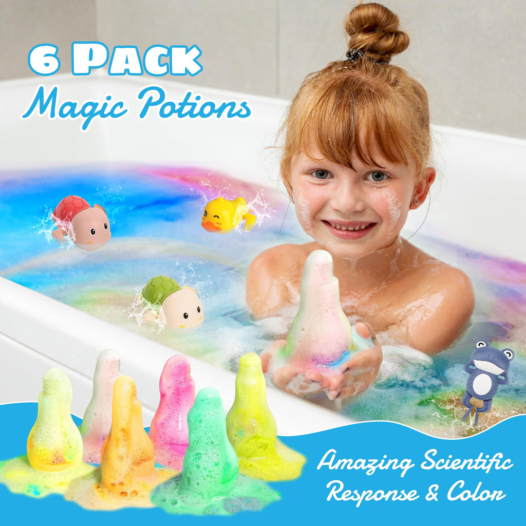 Kids Bath Bombs kit - 6pcs Bubble Bottles & 2pcs Surprise Box Toy,Interactive Science Toys for Kids,Fun Bubble Bath gift丨Idea Birthday Gifts for Girls Boys-8-Pack